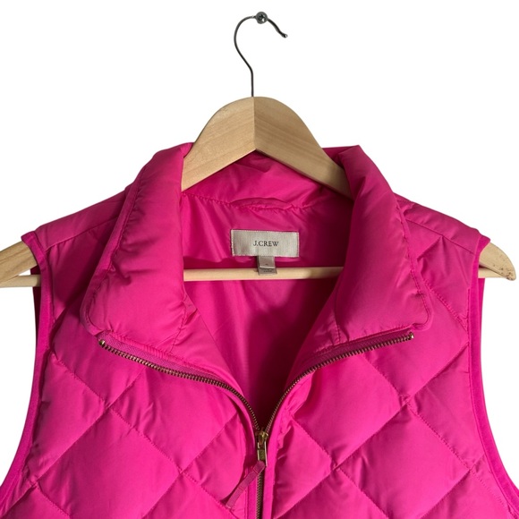 J. Crew Quilted Puffer Vest Excursion Hot Pink Gold Down Fill Zip Women's XL - Picture 4 of 5